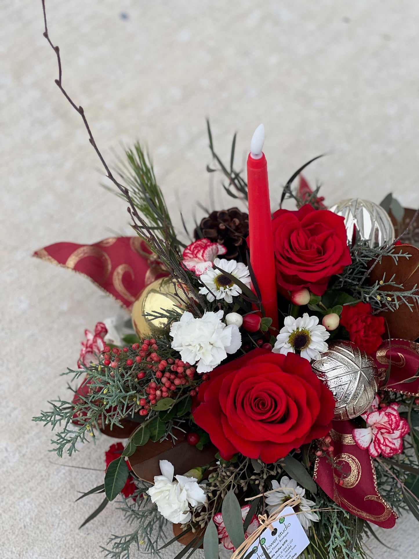 Traditional Holiday Centerpiece by The Flower Studio Oxford