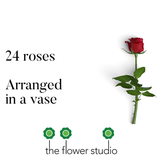 24 roses arranged in a vase