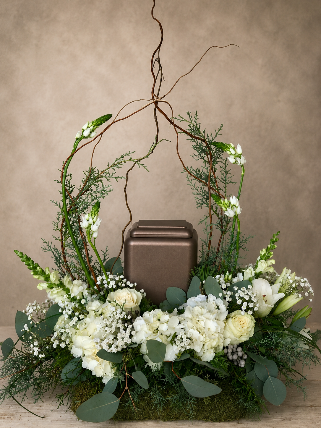 All white urn arrangement - Celebration of Life