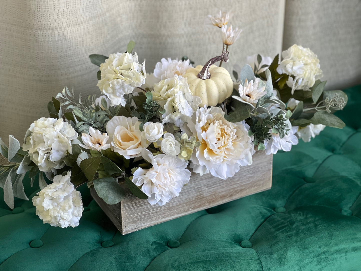 Wooden Box Centerpiece - Faux Flowers